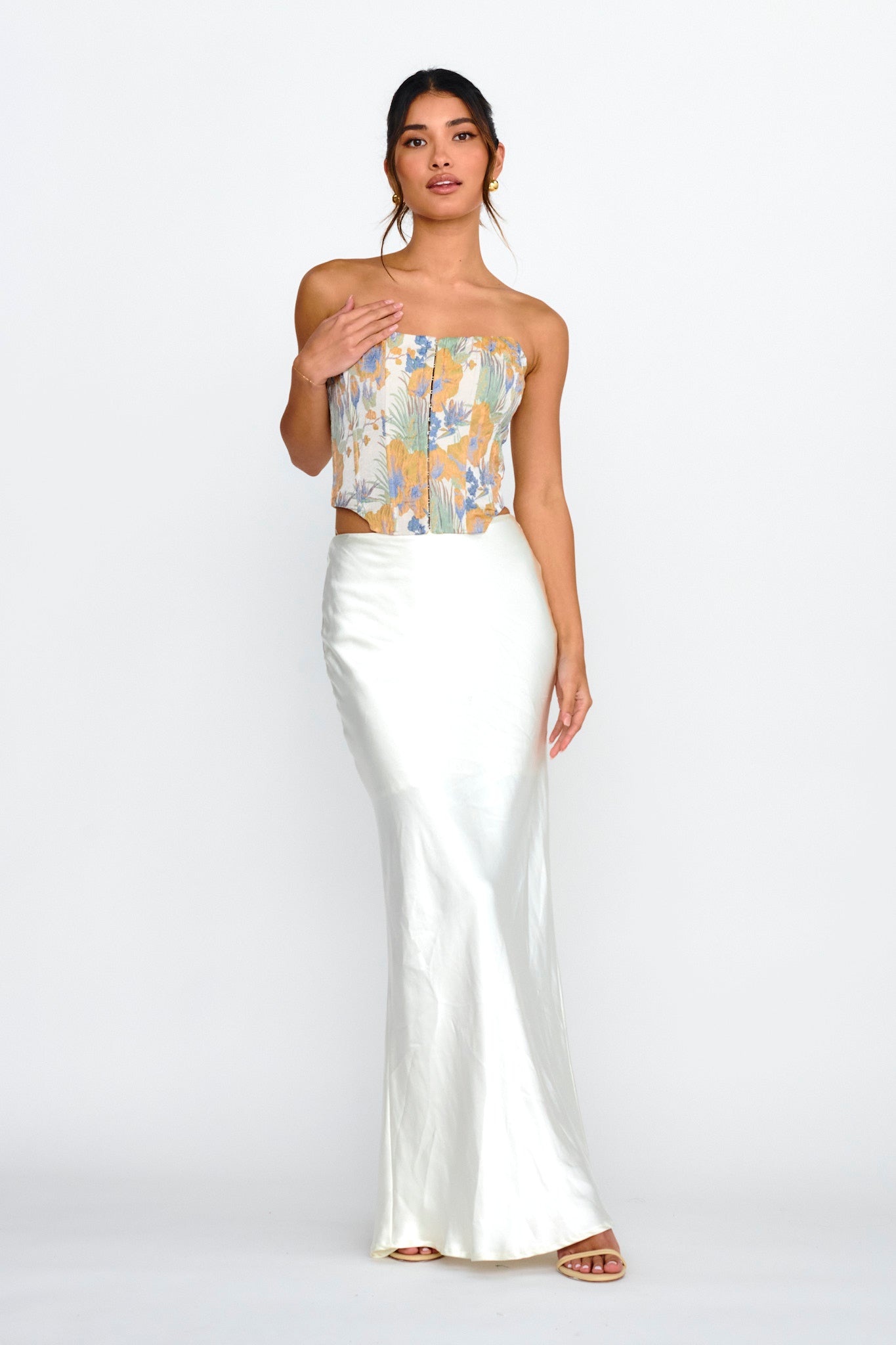 First Date Feels Corset Crop Top Floral Tan