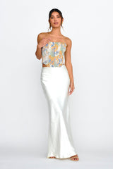 First Date Feels Corset Crop Top Floral Tan