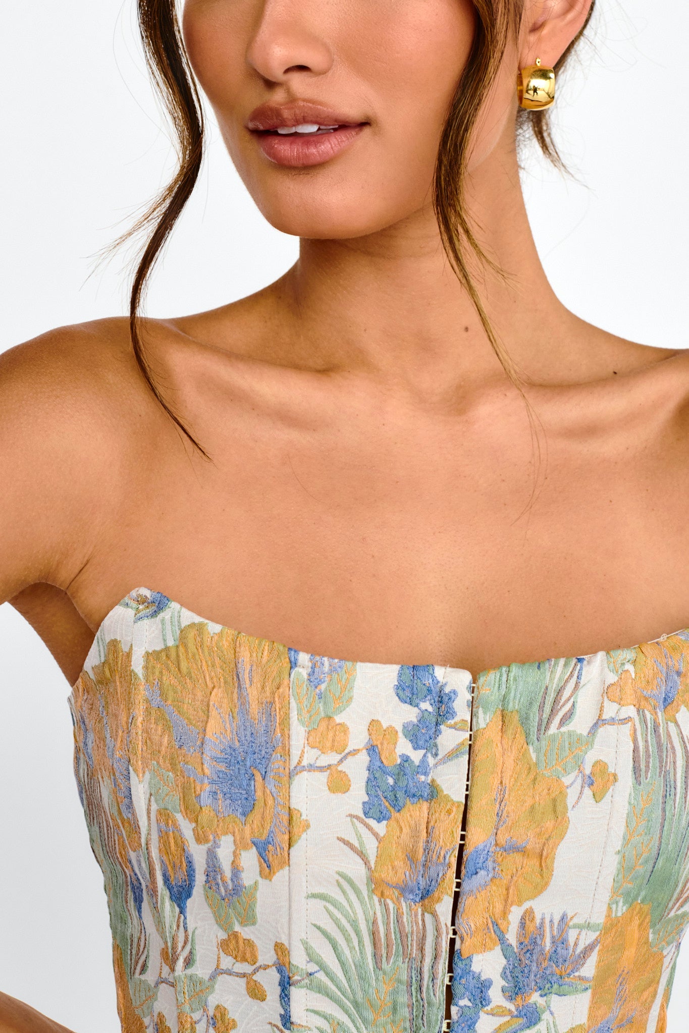 First Date Feels Corset Crop Top Floral Tan