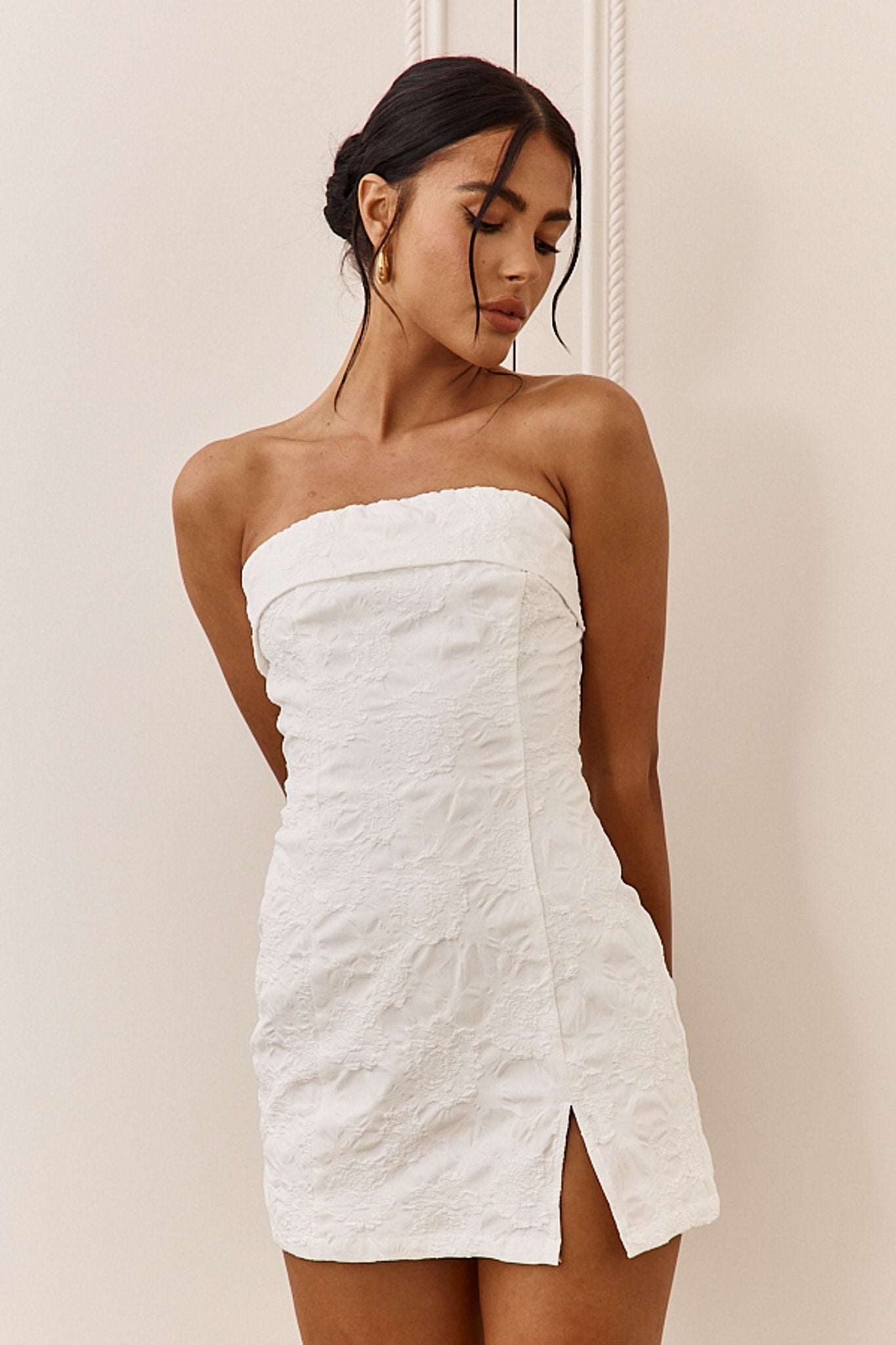 Kamila Strapless Embroidered Romper White