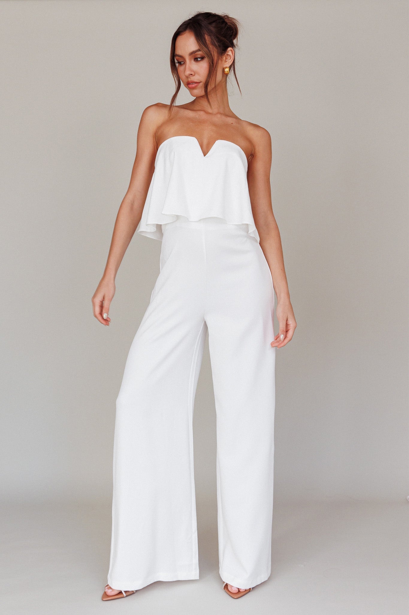 Butterfly Kiss Strapless Jumpsuit Off White
