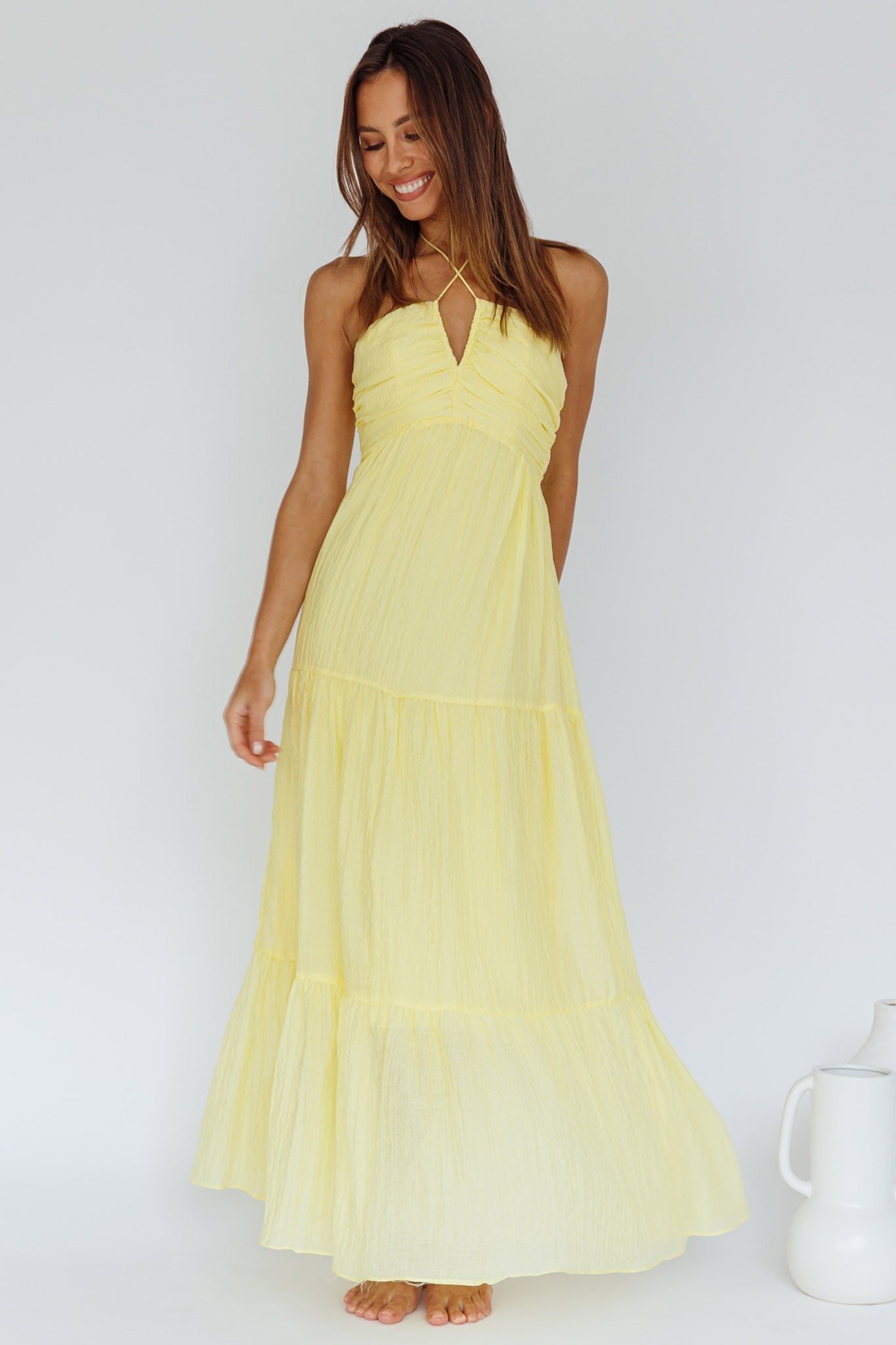 Asiah Halterneck Maxi Dress Lemon