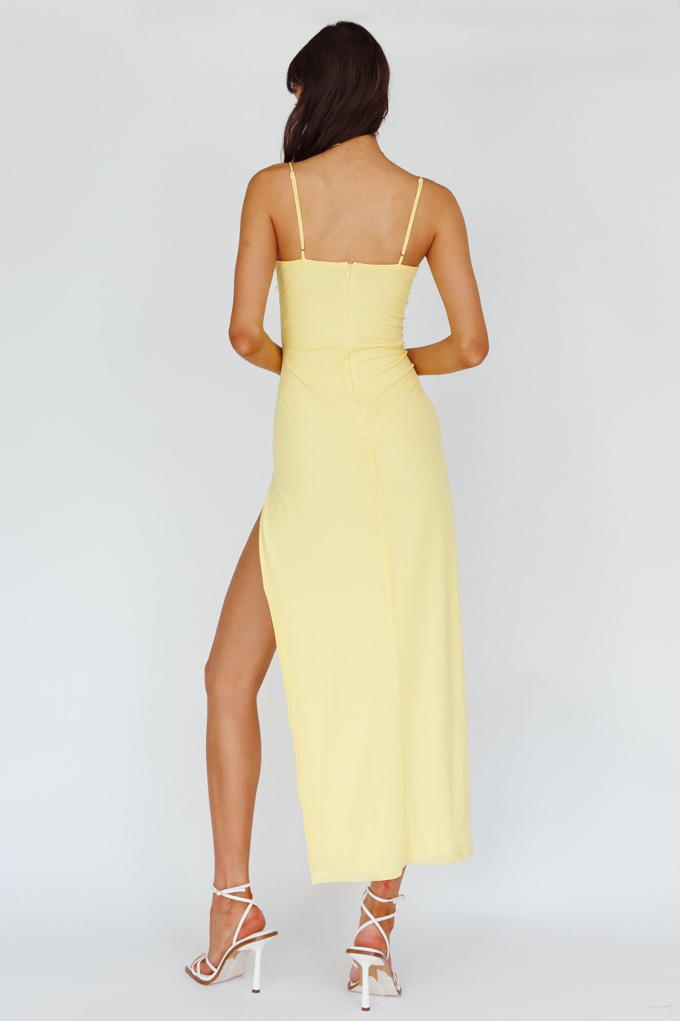 Catriona Split Ruffle Midi Dress Lemon
