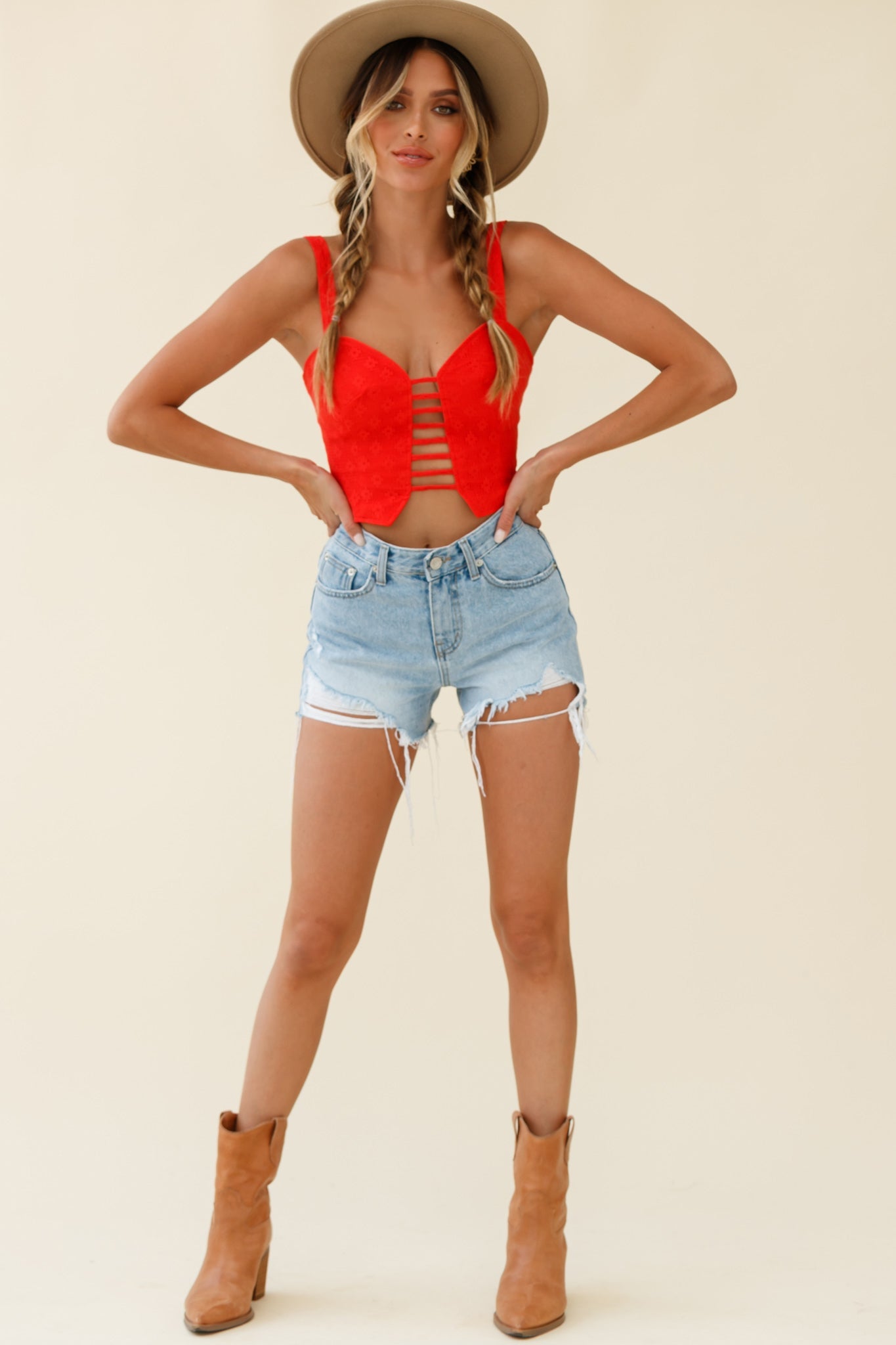 Head West Cut-Out Wide Strap Crop Top Red
