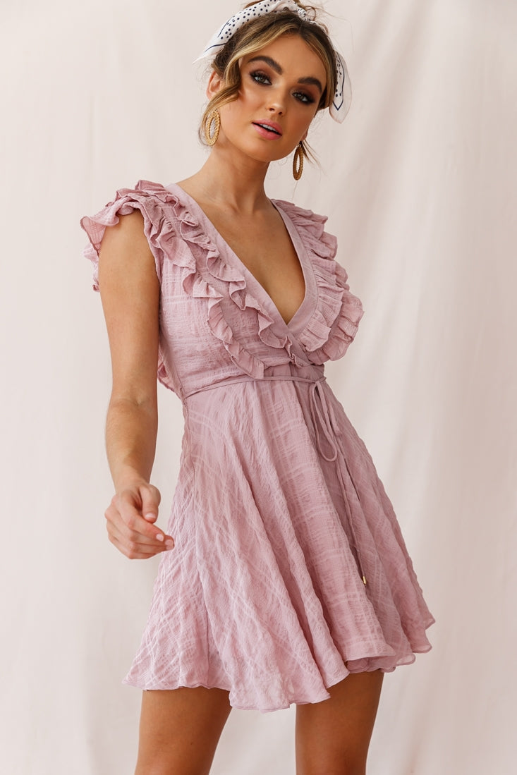 Asher Layered Frill Neckline Mini Dress Blush