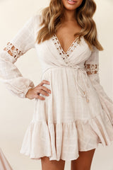 Chloye Long Balloon Sleeve Lace-Up Back Dress Nude